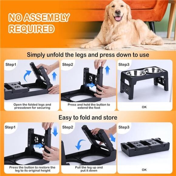 Elevated Dog Bowls, Raised Dog Bowl with 2 Stainless Steel Dog Food Bowls - Picture 6 of 16